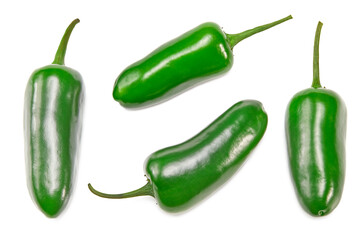 Jalapeno chili peppers isolated on white background Capsicum annuum fruits. clipping path. top view