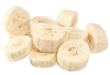 fresh sliced banana isolated on white background. exotic. tropical. clipping path