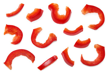 sliced red sweet bell pepper isolated on white background. clipping path. top view