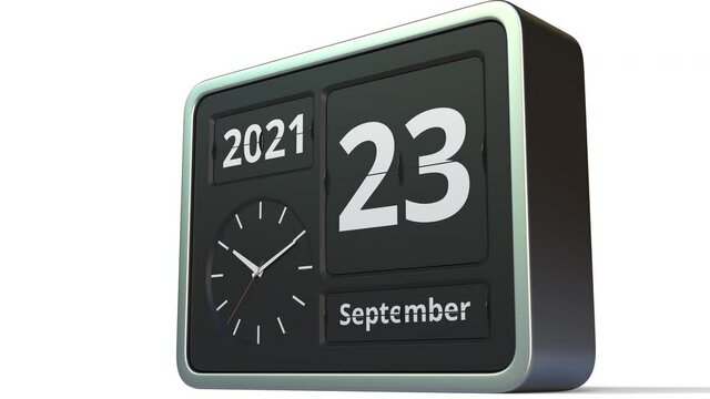 September 23 date on the flip clock calendar, 3d animation