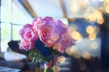 bouquet of pink peonies, spring gift, romantic delicate flowers background, summer look