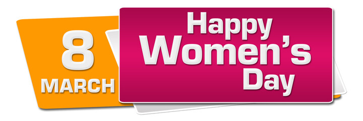 Happy Womens Day 8 March Pink Orange Rounded Horizontal 