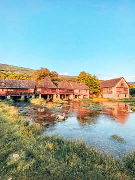Watermill and house at the source of the Gacka river in the Gacka valley in Croatia