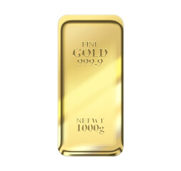 1kg gold bar isolated on a white background with clipping path