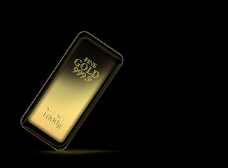 1kg gold bar isolated on a black background with clipping path