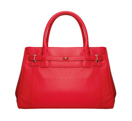 luxury red leather female bag isolated on white