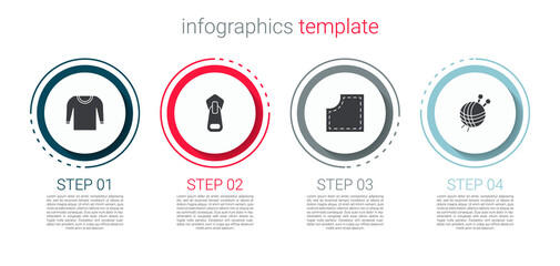 Set Sweater, Zipper, Sewing Pattern and Yarn ball with knitting needles. Business infographic template. Vector.