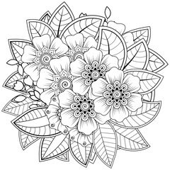 Mehndi flower decoration in ethnic oriental, indian style. doodle ornament. outline hand draw illustration. coloring book page.