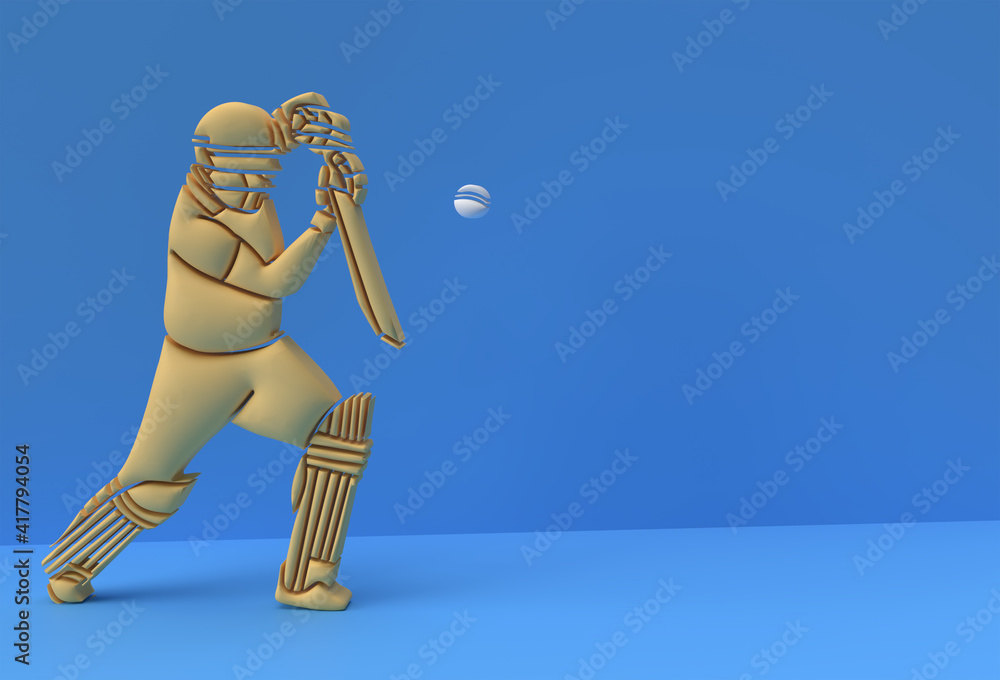 Wall mural 3d render concept of batsman playing cricket - scene for display championship trophy cup, 3d art des