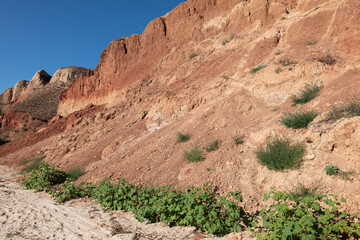 Fototapeta premium Landscape of clay mountains, rocks and hills near the Dnieper estuary and Black Sea. Stanislav, Grand Canyon of Kherson region, Ukraine.