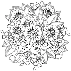 Zelfklevend Fotobehang Mehndi flower decoration in ethnic oriental, indian style. doodle ornament. outline hand draw illustration. coloring book page. © REZI
