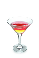 Cocktail glass with strawberry and orange jelly isolated on white background