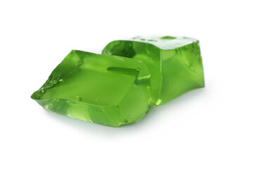 Cubes of kiwi jelly isolated on white background