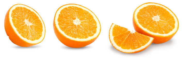 collection of cut of orange isolated on white background. healthy food. clipping path