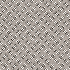 Rugged old anti-slip metal quadruple-bump floor with scratches and rust marks - seamless texture