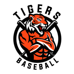 Tigers Baseball team design with mascot muscle Tiger . Great for team or school mascot or t-shirts and others.