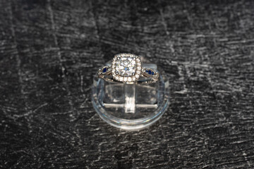 Diamond Ring, Gold ring with natural diamonds on a dark background