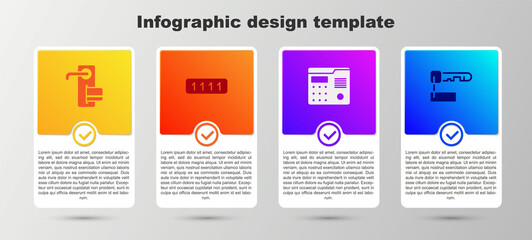 Set Digital door lock, Password protection, House intercom system and Marked key. Business infographic template. Vector.
