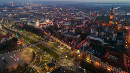 Poland, Szczecin 03/03/2021. Panorama of the city, view from the drone. The photo shows the view of the old town and the cathedral