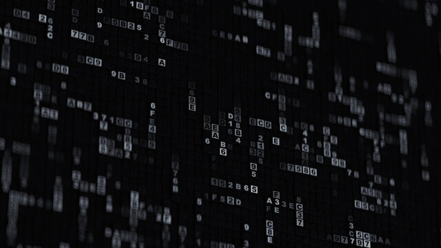 Hexadecimal big data digital code 3D rendering illustration