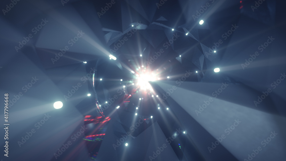 Poster tunnel with flashing lights abstract 3d rendering illustration