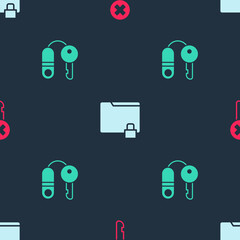 Set Wrong key, Folder and lock and House with on seamless pattern. Vector.