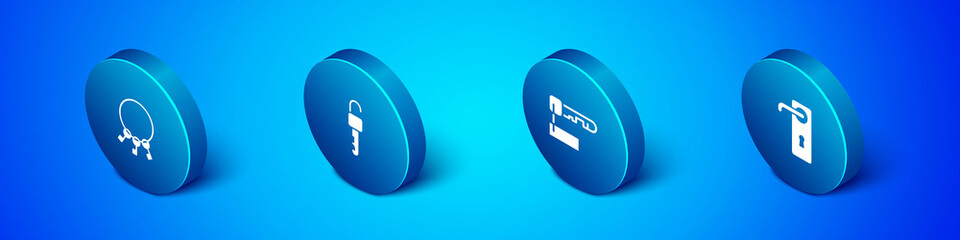 Set Isometric Bunch of keys, Marked, Door handle and Unlocked icon. Vector.