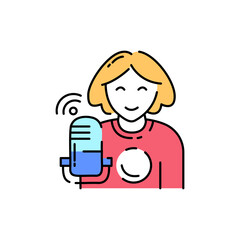 Sound recording asmr color line icon. Eating show. Autonomous sensory meridian response, sound waves as a symbol of enjoying sounds. Editable stroke.