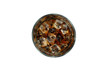 Glass of cola and ice cubes isolated on white background