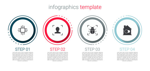 Set Processor with microcircuits CPU, Face recognition, System bug and Smart home. Business infographic template. Vector.
