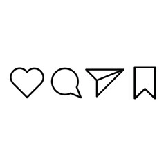 Vector social media Like, comment, share and save icons. Editable and changeable color.