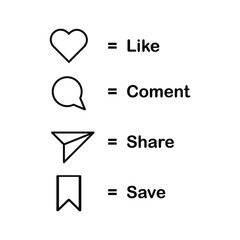 Vector social media Like, comment, share and save icons. Editable and changeable color.