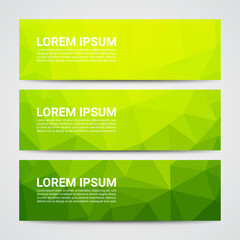 set of modern design banners template with abstract green geometric pattern background