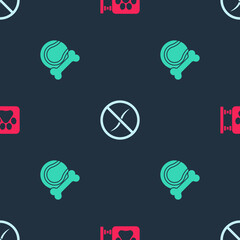 Set Veterinary clinic, Anti worms parasite and Pet toys bone rubber and ball on seamless pattern. Vector.
