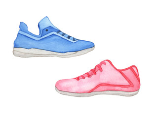 Watercolor sports foot, painted on white background, hand drawn