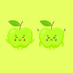 Cute Apple Characters Happy and Sad Expression
