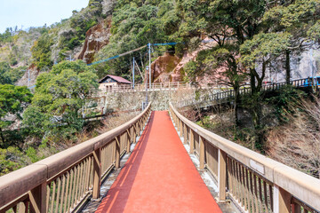 Fototapeta na wymiar 見帰りの滝　遊歩道（橋）佐賀県唐津市　Mikaeri waterfall Promenade( bridge) Saga-ken Karatsu city