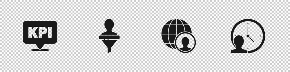 Set Key performance indicator, Head hunting, Globe and people and Time Management icon. Vector.