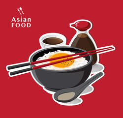 Tamago Kake Gohan, Rice with raw egg, Vector illustration