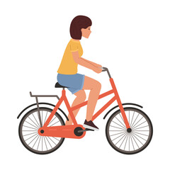 Naklejka premium Young woman rides a bicycle vector illustration isolated on white background