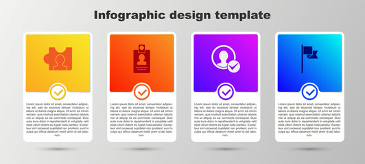 Set Head hunting, Identification badge, Create account screen and Location marker. Business infographic template. Vector.