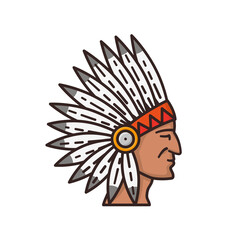Native American Indian head with traditional headdress isolated vector illustration for Native American Day on October 12