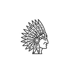Native american indian head with traditional headdress vector line icon