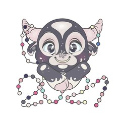 illustration of a cow (bull, calf) with garlands isolated on white background