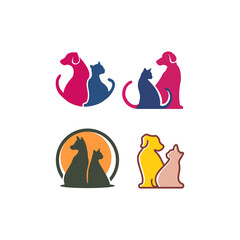 set of Cute funny cats and dogs logo, 
pets cartoon collection. Furry human friends home animals