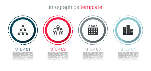Set Hierarchy organogram chart, People with lamp bulb, Calendar and Award over winner podium. Business infographic template. Vector.