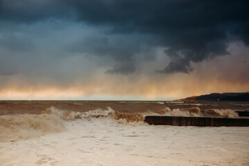 Sea wave close-up. Sea foam. Water spray