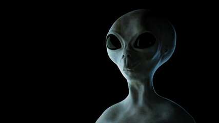 Spooky alien on black background. 3D rendered illustration.