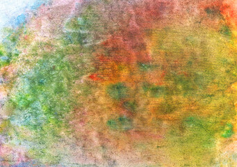 abstract textural background with green, yellow and red paint paint spots, strokes