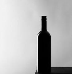 Black wine glass bottle on a gray background copy space selective focus